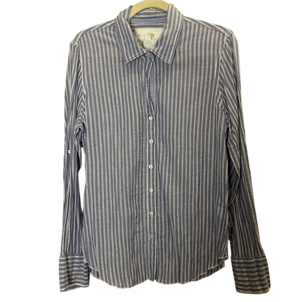 Cino Women’s Cotton Stripe Button Down Western Prairie Lightweight Shirt sz L